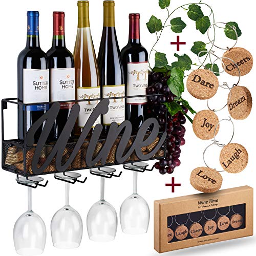 Product Cover Wall Mounted Wine Rack | Bottle & Glass Holder | Cork Storage Store Red, White, Champagne | Come with 6 Cork Wine Charms | Home & Kitchen DÃƒ©cor | Storage Rack | Designed by Anna Stay,Wine