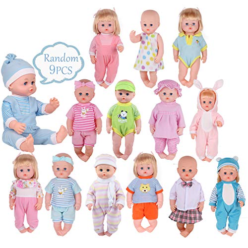 Product Cover Young Buds 9 Sets for 14-15 Inch Alive Baby Doll and 18-inch America Doll Dress Clothes Outfits Cotton Clothing Multicolored