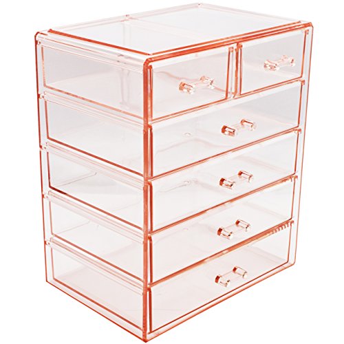 Product Cover Sorbus Cosmetics Makeup and Jewelry Big Pink Storage Case Display- 4 Large and 2 Small Drawers Space- Saving, Stylish Acrylic Bathroom Case