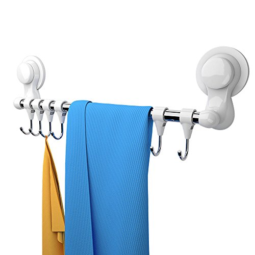 Product Cover KOLLIEE Suction Cup Towel Bar With Hooks Shower Self Adhesive Suction Cup Towel Hook White Suction Cup Towel Holder For Bathroom Shower