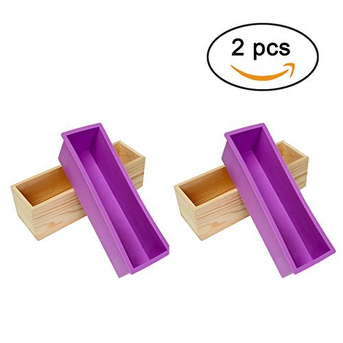 Product Cover Ogrmar Flexible Rectangular Soap Silicone Mold with Wood Box DIY Tool for Soap Cake Making 42oz (Purple x2)