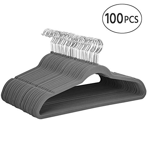 Product Cover Yaheetech Velvet Hangers Heavy Duty - Non Slip -Space Saving Clothes Hangers, Pack of 100,Gray