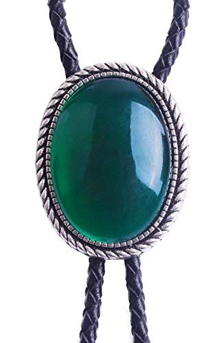 Product Cover Yuanmo Bolo Tie with Emerald and Turquoise Stone Celtic Style Genuine and Cowhide Rope