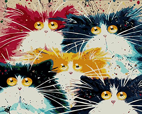 Product Cover Komking Paint by Number Kit for Adults, DIY Oil Painting by Number Kit with Brush Canvas, Five Colorful Cats 16x20inch