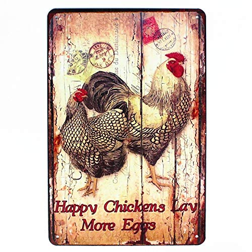 Product Cover Happy Chickens Lay More Eggs, Rooster Decor Metal Tin Sign, Wall Ornament Farm & Bar Decor 8