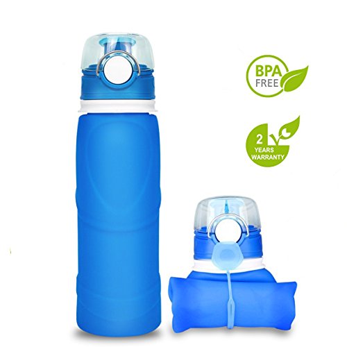 Product Cover silbyloyoe Silicone Water Bottle Foldable Collapsible Anti Leakage with Leak Proof Valve Bottles Travel Outdoor Sports Lightwight Portable BPA Free Medical Food Grade 26 Ounce