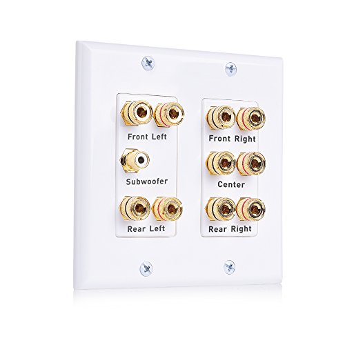 Product Cover Cable Matters Double Gang 5.1 Speaker Wall Plate (Home Theater Wall Plate, Banana Plug Wall Plate) in White