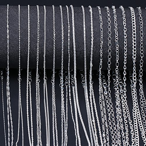 Product Cover YUEAON 20 Pack Different Silver Plated Necklace Chain with Lobster Clasps for Jewelry Making Supplies-Bulk Lots