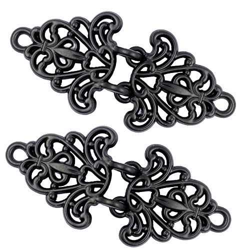 Product Cover Bezelry 4 Pairs Filigree Trivet Cape or Cloak Clasp Fasteners. 64mm x 29mm Fastened. Sew On Hooks and Eyes Cardigan Clip (Matte Black)