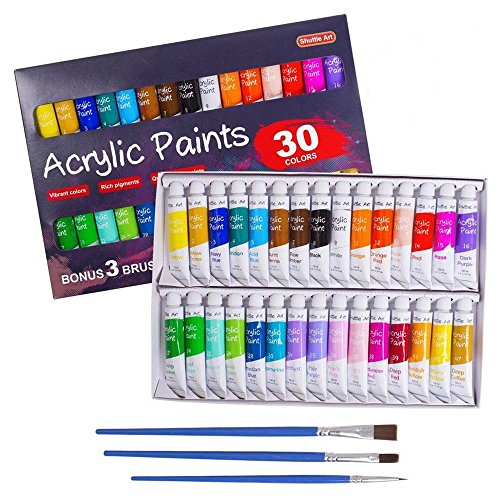 Product Cover Acrylic Paint Set, Shuttle Art 30 x12ml Tubes Artist Quality Non Toxic Rich Pigments Colors Great for Kids Adults Professional Painting on Canvas Wood Clay Fabric Ceramic Crafts