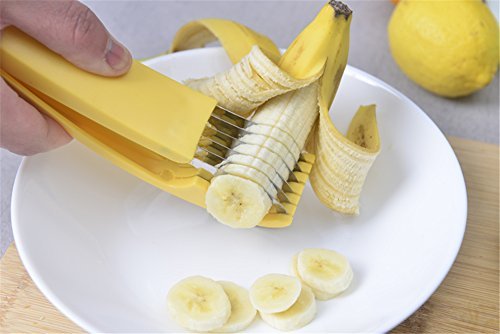 Product Cover Libloop King-01 Kitchen Tools Fruit Slicer-One Squeeze 6 Perfect Slices-for Bananas, Cucumbers, Kiwi, and Sausages, 18.56.54.5cm, Yellow with Sliver color