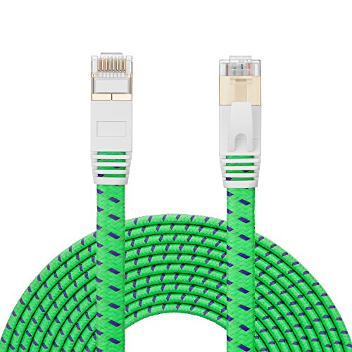 Product Cover Cat 7 Ethernet Cable 3 ft.NC XQIN Nylon Braided Cat 7 Flat Internet Network LAN Patch Cable SSTP Shielded Gold Plated Ethernet Network Patch Cable .for Modem, Router, Printer, PC, PS4, IP Cameras