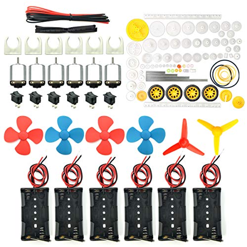 Product Cover EUDAX 6 set Rectangular Mini Electric 1.5-3V 24000RPM DC Motor with 84 Pcs Plastic Gears,Electronic wire, 2 x AA Battery Holder ,Boat Rocker Switch,Shaft Propeller for DIY Science Projects