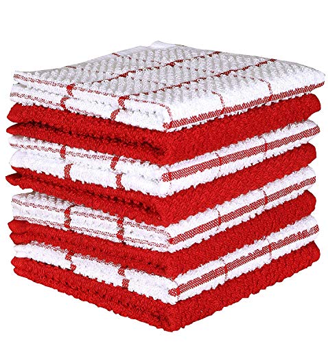 Product Cover Amour Infini Cotton Terry Kitchen Dish Cloths Set of 8 (12 x 12 Inches), Red
