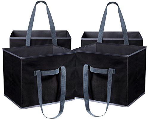 Product Cover Reusable Shopping Cube Grocery Bag - These Sturdy Tote Bags will Keep your Car Trunk Groceries in Place. Long Handles to Carry in Hand or Over Shoulder. Folds Flat for Convenient Storage. (Set of 4)