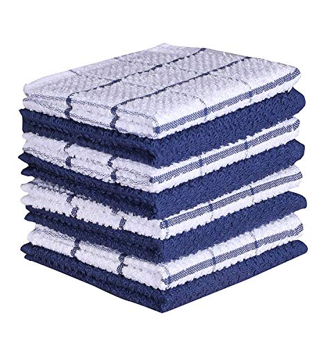 Product Cover CASA DECORS Terry Kitchen Cotton Highly Absorbent Machine Washable Dishcloth (Blue, 12 x 12 Inches) - Set of 8