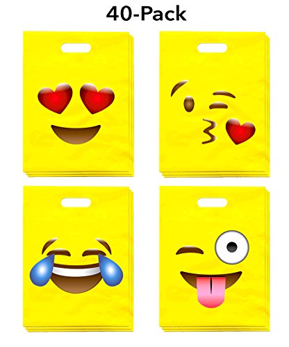 Product Cover LiveEco Emoji Party Favor Bags 40-Pack (9x12), Great for Kids Birthday Parties, Celebrations, Fun Classroom Rewards & Treats, Carnivals, Games & Candy Goodie Grab Bag, Deluxe Emoticon Gift Supplies