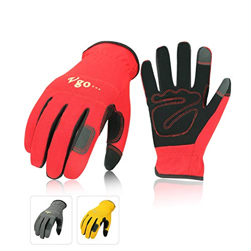 Product Cover Vgo 3Pairs Nubuck Synthetic Leather Work Gloves (Size XL,Red & Grey & Yellow,NB7581)