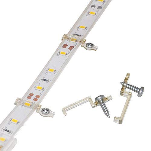 Product Cover Griver 100 Pack Strip Light Mounting Brackets,Fixing Clips,One-Side Fixing,100 Screws Included (Ideal for 12mm Wide IP68 Silicone Cover Strips)