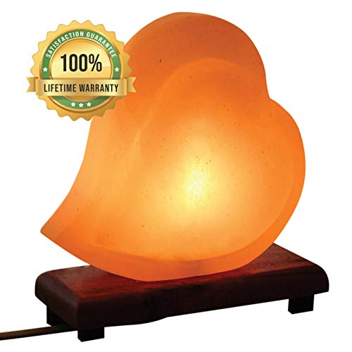 Product Cover Mockins Hand Crafted Salt Lamp Heart Shape with Beautiful Wood Base -Includes Dimmer and Light Bulbs | Great Adult Night Lights and Decor