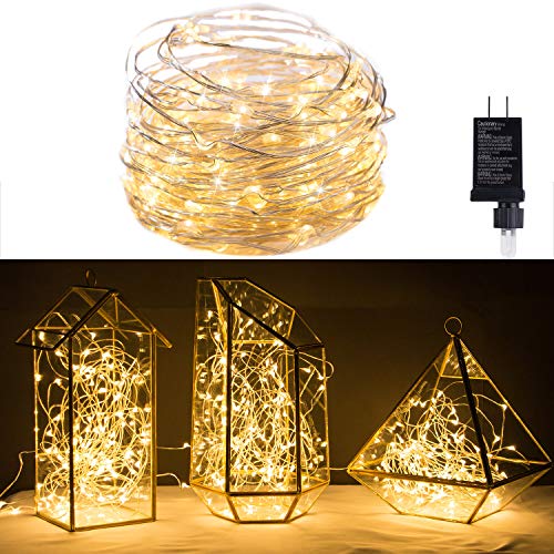 Product Cover Fairy Lights, 40Ft 120 LED Waterproof Starry Firefly String Lights Plug in Silver Wire Perfect for Christmas Party DIY Wedding Bedroom Indoor Party Decorations, Warm White