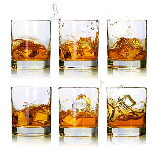 Product Cover Whiskey Glasses-Premium 11 OZ Scotch Glasses Set of 6 /Old Fashioned Whiskey Glasses/Perfect Gift for Scotch Lovers/Style Glassware for Bourbon/Rum glasses/Bar whiskey glasses,Clear
