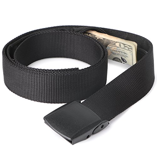 Product Cover JASGOOD Travel Security Money Belt with Hidden Money Pocket - Cashsafe Anti-Theft Wallet Unisex Nickel free Nylon Belt(Suit for pant size 26-40Inch,11-Black)