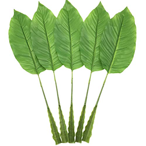 Product Cover Warmter 5Pcs Tropical Leaves,Fake Artificial Banana Leaf for Home Kitchen Party Decorations (Green)