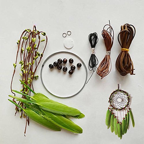 Product Cover MEXIDAWN DIY Dream Catcher Kits - Green Feather Hippie Decoration Handmade Kits Boho Wall Hanging