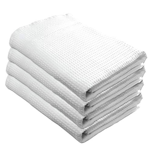 Product Cover Gilden Tree Premium Bath Towels 4 Pc Set 100% Natural Cotton Quick Dry Waffle Weave Lint Free Soft Luxurious Fabric Solid Colors Oversized Thin Cloth Fade Resistant (White)