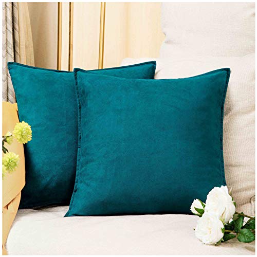 Product Cover Zealax 2-Pack Cushion Covers Solid Color Comfortable Faux Suede Decorative Throw Pillow Covers Pillowcases for Sofa Couch Living Room Decor, 20 x 20 inches, Deep Teal