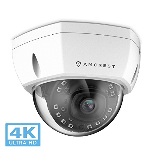 Product Cover Amcrest UltraHD 4K (8MP) Outdoor Security POE IP Camera, 3840x2160, 98ft NightVision, 2.8mm Lens, IP67 Weatherproof, IK10 Vandal Resistant Dome, MicroSD Recording, White (IP8M-2493EW)