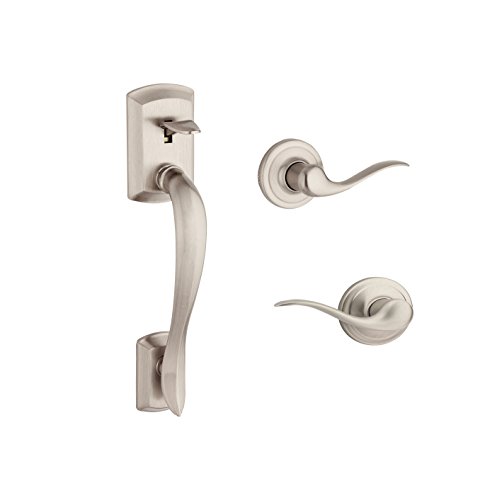 Product Cover Kwikset 98150-002 Avalon Exterior Handle Only with Tustin Right Left-Handed Levers in, Satin Nickel