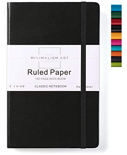 Product Cover Minimalism Art, Classic Notebook Journal, A5 Size 5 X 8.3 inches, Black, Ruled Lined Page, 192 Pages, Hard Cover, Fine PU Leather, Inner Pocket, Quality Paper-100gsm, Designed in San Francisco
