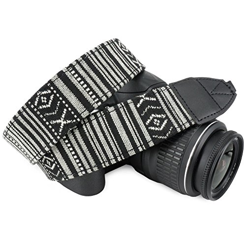 Product Cover Wolven Pattern Canvas Camera Neck Shoulder Strap Belt Compatible for DSLR/SLR/Men/Women etc, Black White Stripe