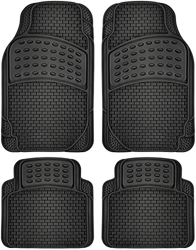 Product Cover OxGord Car Floor Mats - All-Weather Heavy Duty Ridged Rubber - Protect Your Floor Carpet - Universal Fit Trimmable Full Set for SUV Van and Truck - Brick Style - Black