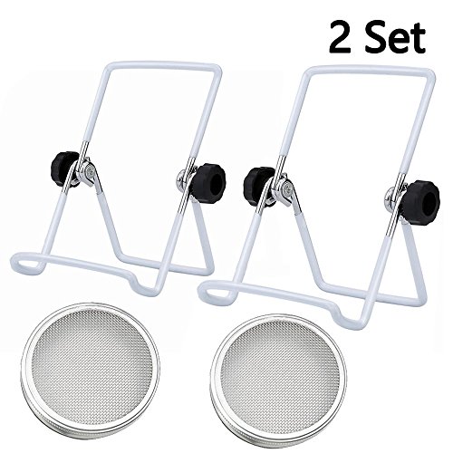 Product Cover Stainless Steel Sprouting Kit for Mason, iPad & Phone. Include Sprouting Stands & Sprouting Lids, Used to make Sprouts, Broccoli, Lentil Seeds. - 2 Set