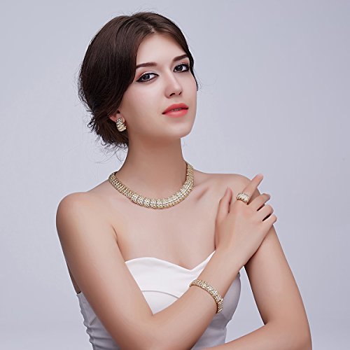 Product Cover MOOCHI 18K Gold/Silver Plated Shinning Wide Necklace Crystal Jewelry Sets Necklace Earrings Bracelet Ring