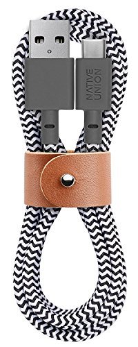 Product Cover Native Union BELT Cable USB A to USB C 4ft Ultra Strong Reinforced Certified Charging/Sync Cable with Leather Strap Compatible with All USB C Devices (Zebra)