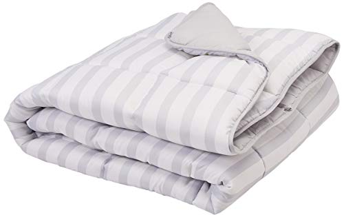 Product Cover Linenspa All-Season Reversible Down Alternative Quilted Comforter - Hypoallergenic - Plush Microfiber Fill - Machine Washable - Duvet Insert or Stand-Alone Comforter - Grey/White Stripe - King