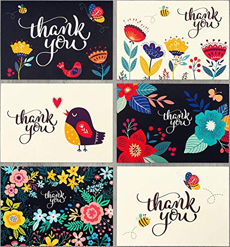 Product Cover Spark Ink 36 Floral Thank You Cards with Envelopes, Elegant Thank You Notes, Blank Inside, Perfect for Wedding, Baby & Bridal Shower, Navy Blue & Ivory, 4x6 Photo Size - Bulk Stationary Set