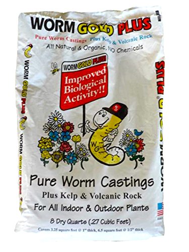 Product Cover Worm Gold Plus 100% Organic Worm Castings 8qt (Approx 13lbs) Bag Size - Improves Soil Vitality Plant Yields & Roots