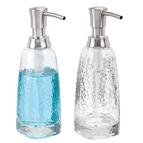 Product Cover mDesign Modern Glass Refillable Liquid Soap Dispenser Pump Bottle for Bathroom Vanity Countertop, Kitchen Sink - Holds Hand Soap, Dish Soap, Hand Sanitizer & Essential Oils - 2 Pack - Clear/Brushed