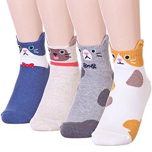Product Cover Womens Girls Best Socks Collection - Novelty Cute Lovely Animal Character Design Patterned, Perfect Secret Santa Present - Good for Gift Under $20 - One Size Fits All (Catz)
