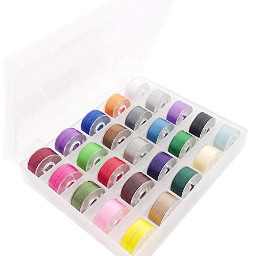 Product Cover New brothread 25pcs Assorted Colors 70D/2 (60WT) Prewound Bobbin Thread Plastic Size A SA156 for Embroidery and Sewing Machine Polyester Thread Sewing Thread DIY Embroidery Thread Sewing Thread