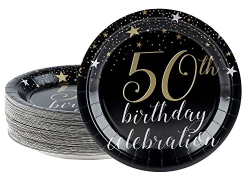 Product Cover Disposable Plates - 80-Count Paper Plates, 50th Birthday Party Supplies for Appetizer, Lunch, Dinner, and Dessert, 9 x 9 Inches