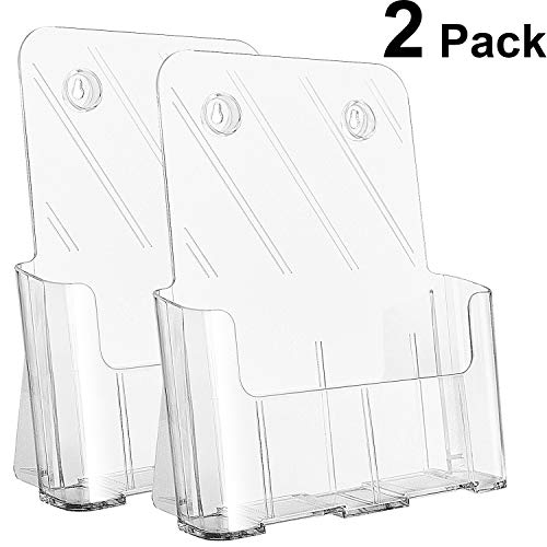 Product Cover Ktrio Acrylic Brochure Holder 8.5 x 11 inches Plastic Acrylic Literature Holders Clear Flyer Holder Rack Card Holder, Magazine, Pamphlet, Booklet Display Stand Trifold Holder Desk or Wall Mount 2 Pack