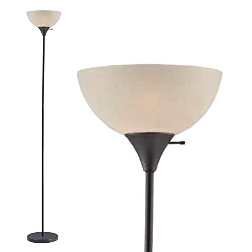 Product Cover Light Accents Susan Single Floor Lamp for Living Rooms - Standing Pole Light - Office and Bedroom, Bright Reading Light with White Shade - Black