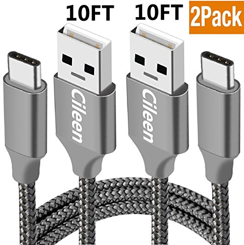 Product Cover USB Cable Type C,10FT 2PACK,Extra Long Braided Charging Cord,FAST Charger Cable For Samsung Galaxy Note 8 S8 Plus,Google Pixel 2 XL,LG V30 V20 G6 G5,Moto Z X4,ZTE Blade ZMax X,Sony,HTC U11+,OnePlus 5T
