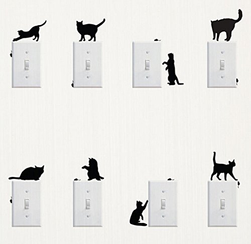 Product Cover Funcoo Wall Sticker, 8 pcs Cute Cat Design Light Switch Decor Decals Wall Stickers (Cat)